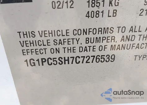 2012 Chevrolet Cruze Ls from USA, damaged, VIN 1G1PC5SH7C7276539